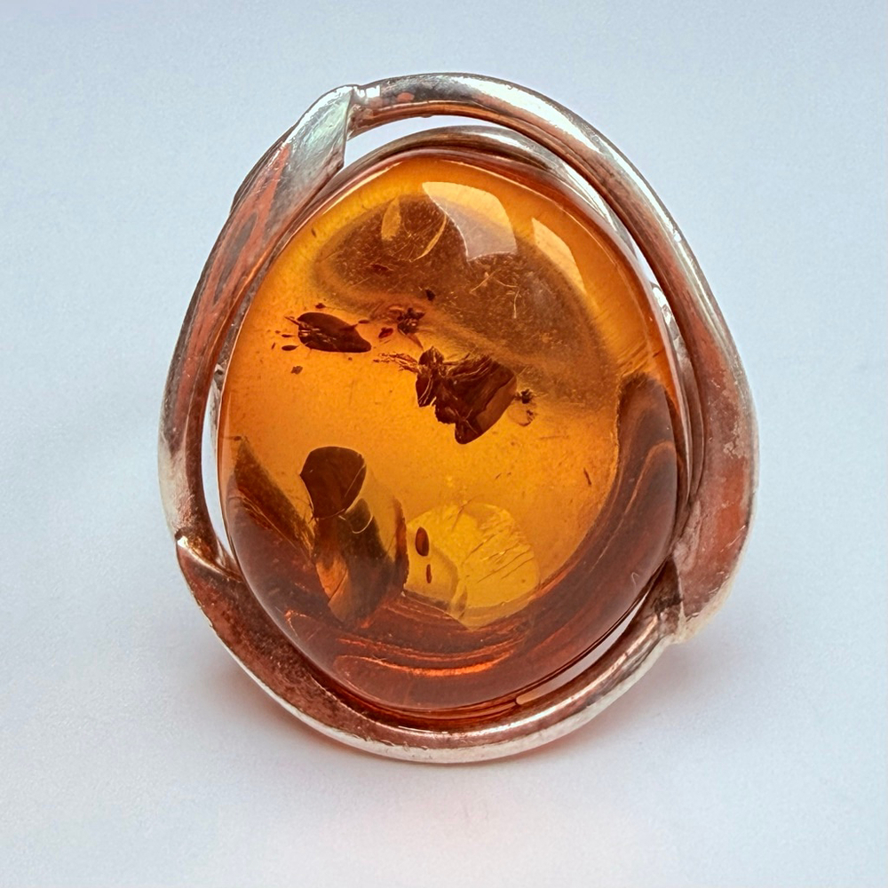 Modernist 9.8 CT Baltic Honey Amber Nested Sterling Silver VITGE Ring Adjustable